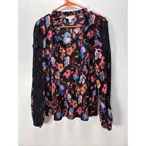 RÍO & RIAN Women’s Top Floral  embroidery Floral Multicolor  Long Sleeve Sz L